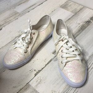 Jack Rodgers Shoes Sparkle Slip On Lace Tie White 10 Wedding Prom